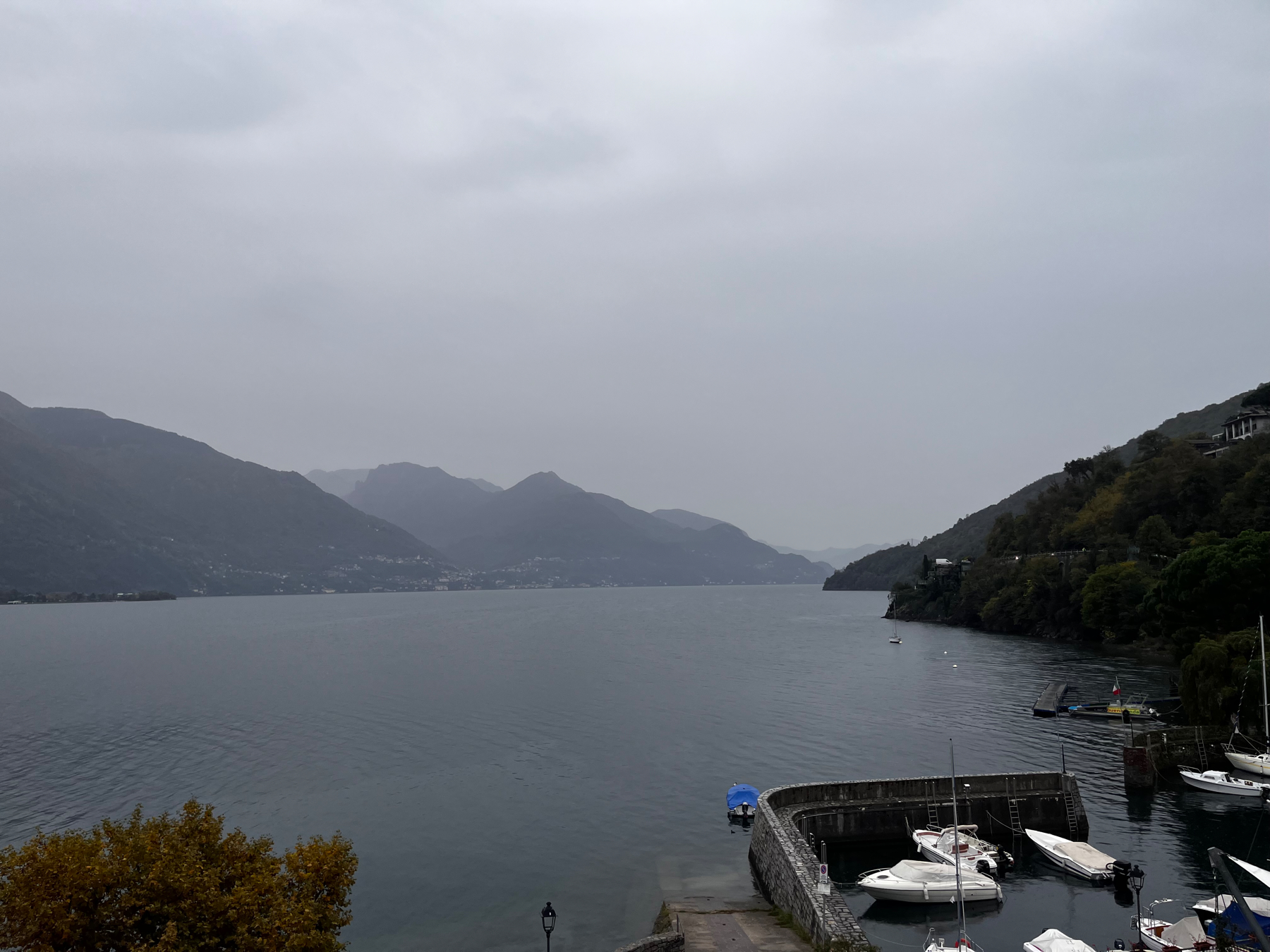 Rain falling over Lake Como