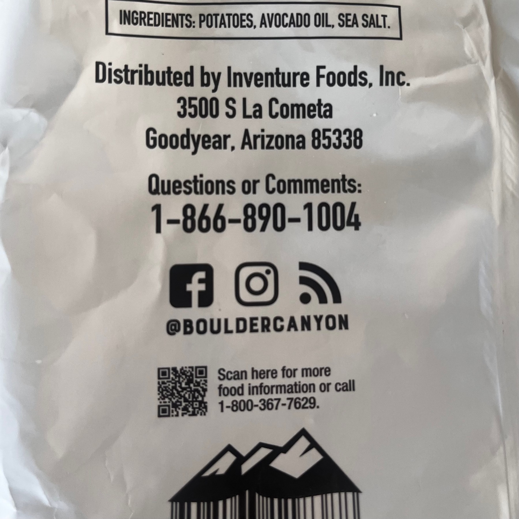 Boulder Canyon RSS feed icon on the back of a bag of chips