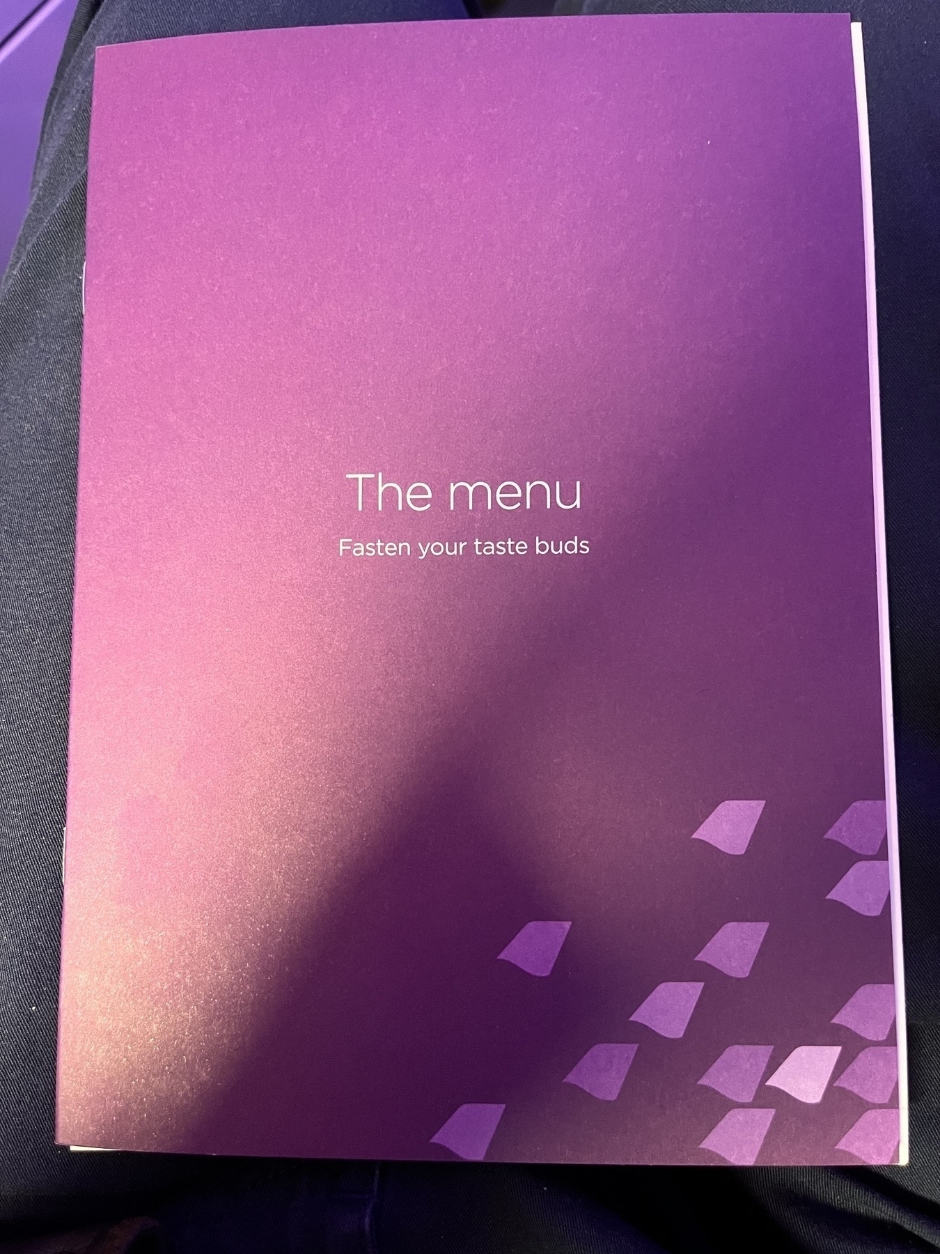 A menu on Virgin Atlantic