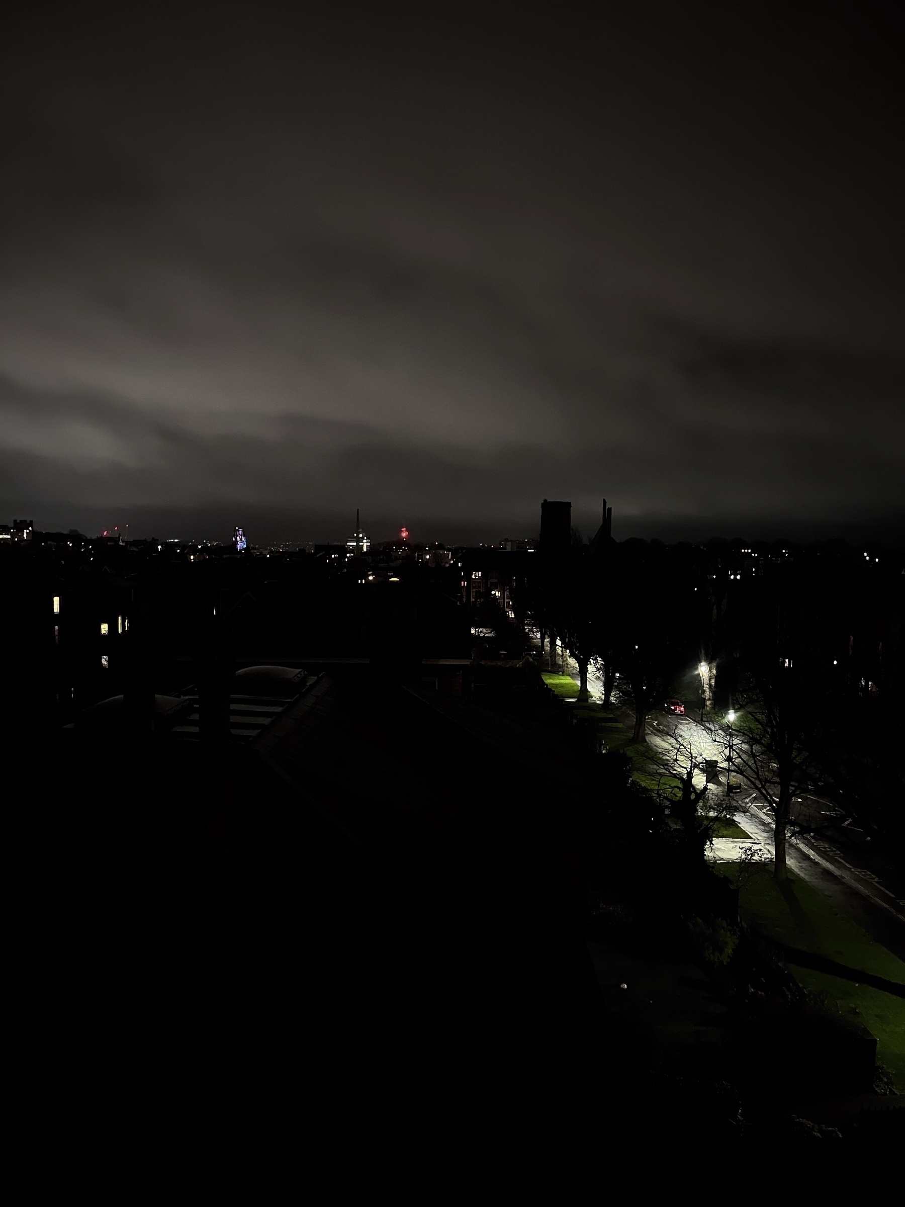 Looking out over the city of Bristol at nighttime